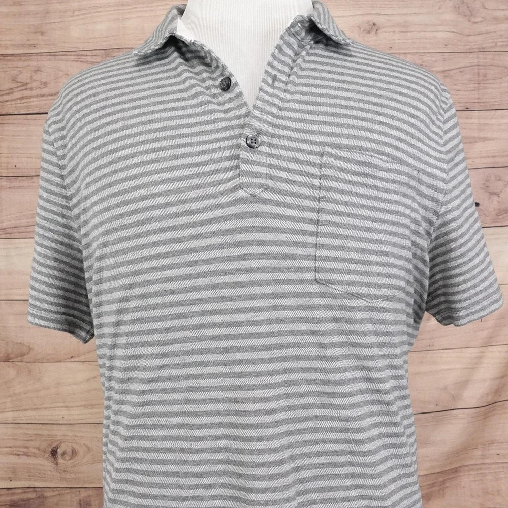 Banana Republic Shirt Mens XL Gray White Striped‎ Performance Pique Polo Casual